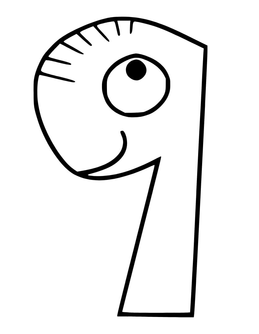 Desenho De adorável número 9 Para Colorir