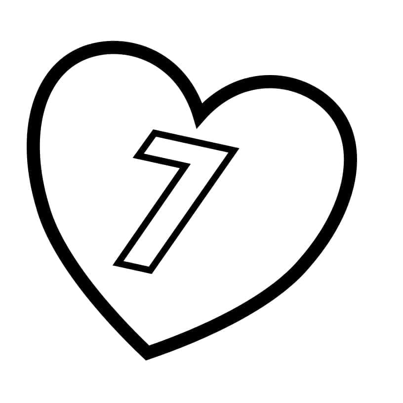 Desenho De número 7 No coração Para Colorir