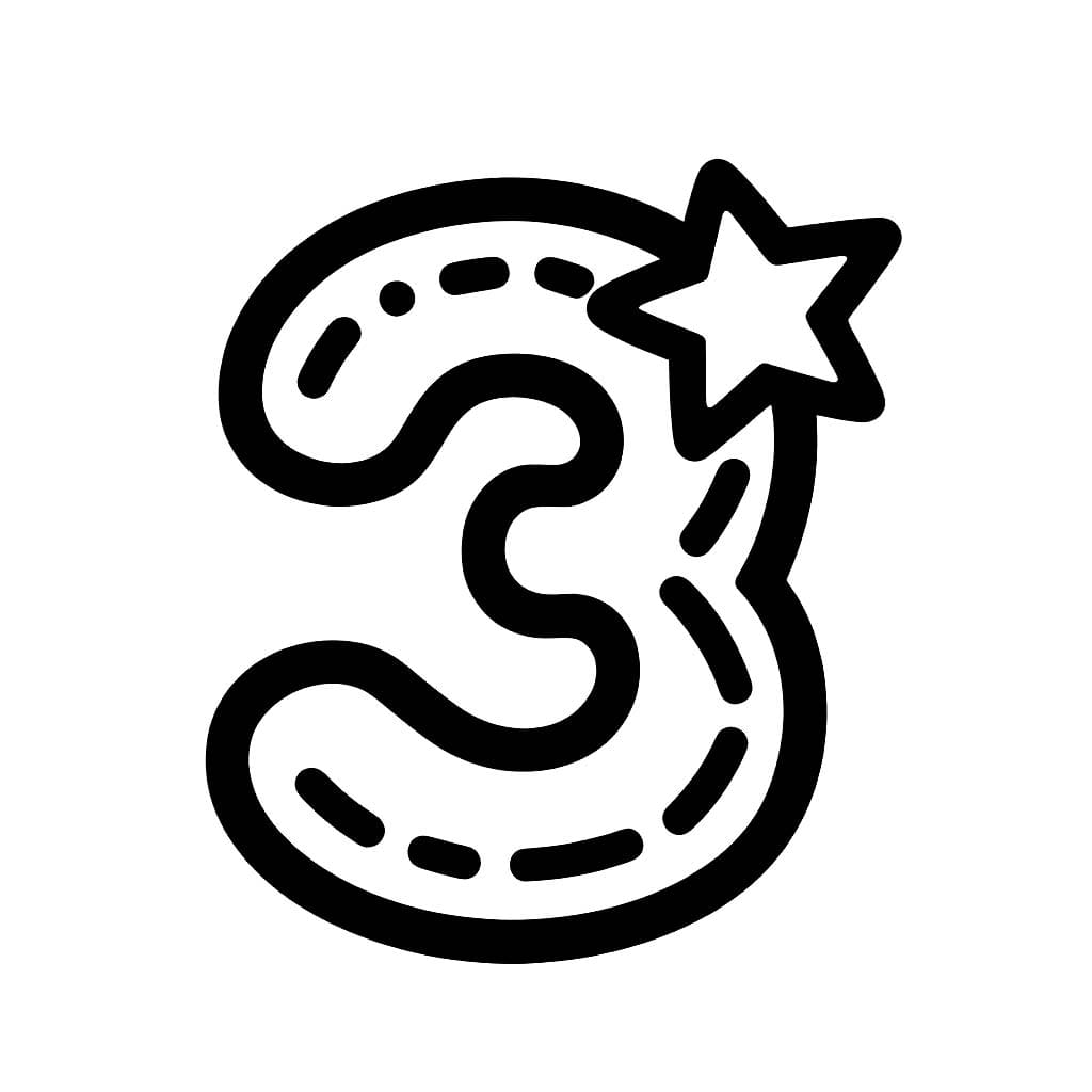Desenho De número 3 e A estrelá Para Colorir