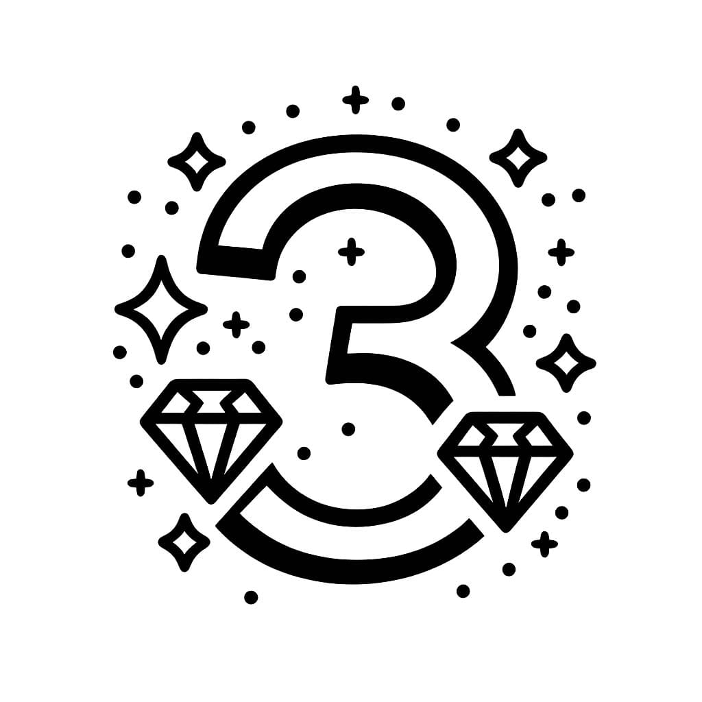 Desenho De número 3 e Diamantes Para Colorir