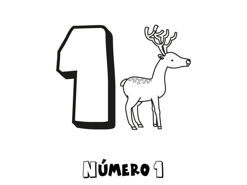 Desenho De número 1 e Cervo Para Colorir
