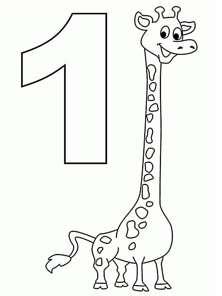 Desenho De número 1 e Girafa Para Colorir