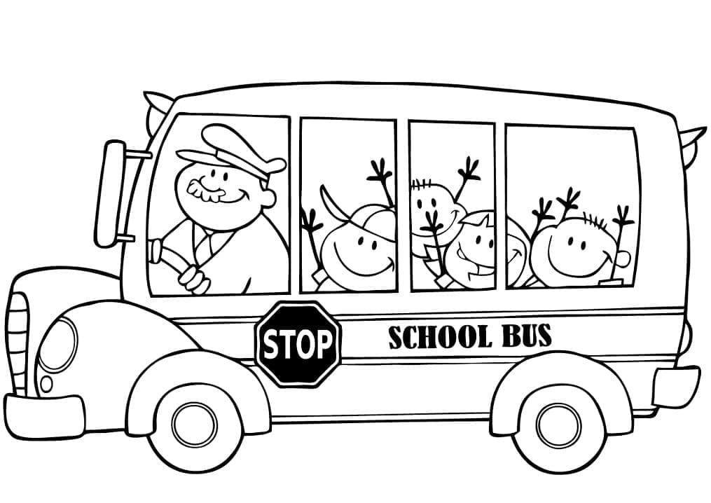 Desenho De crianças No Ônibus Escolar Para Colorir