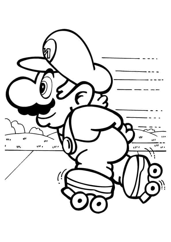 Desenho De mário Em Patins Para Colorir