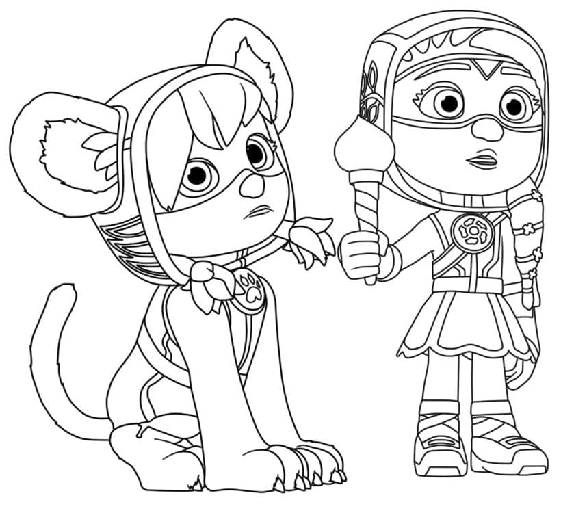 Desenho De Wren e Treena De Patrulheiros Em ação Para Colorir