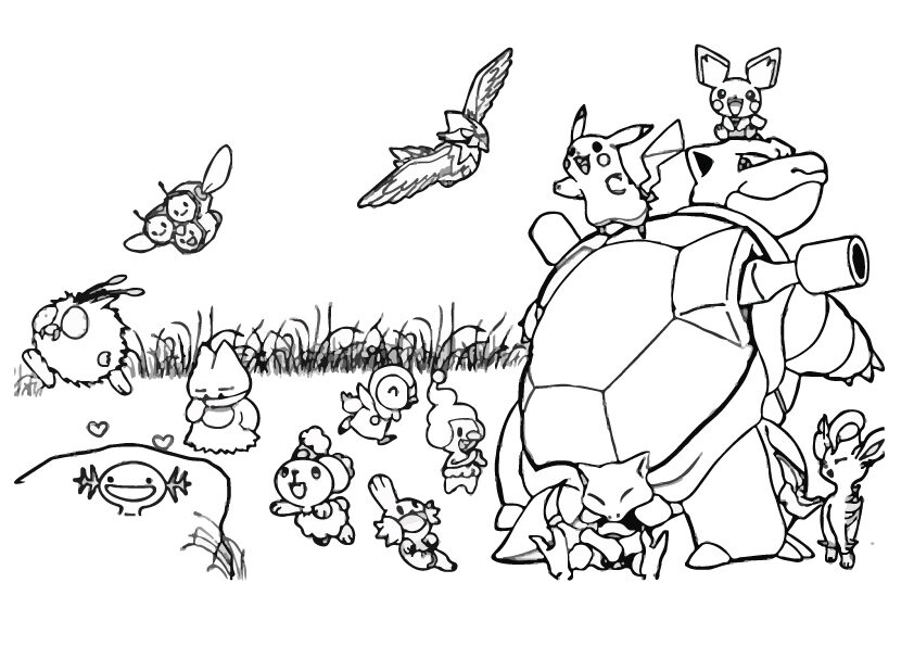 Desenho De Pikachu e Blastoise Para Colorir grátis