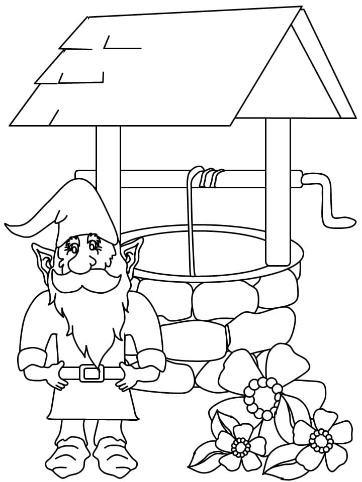 Desenho De Gnomo e poço Para Colorir