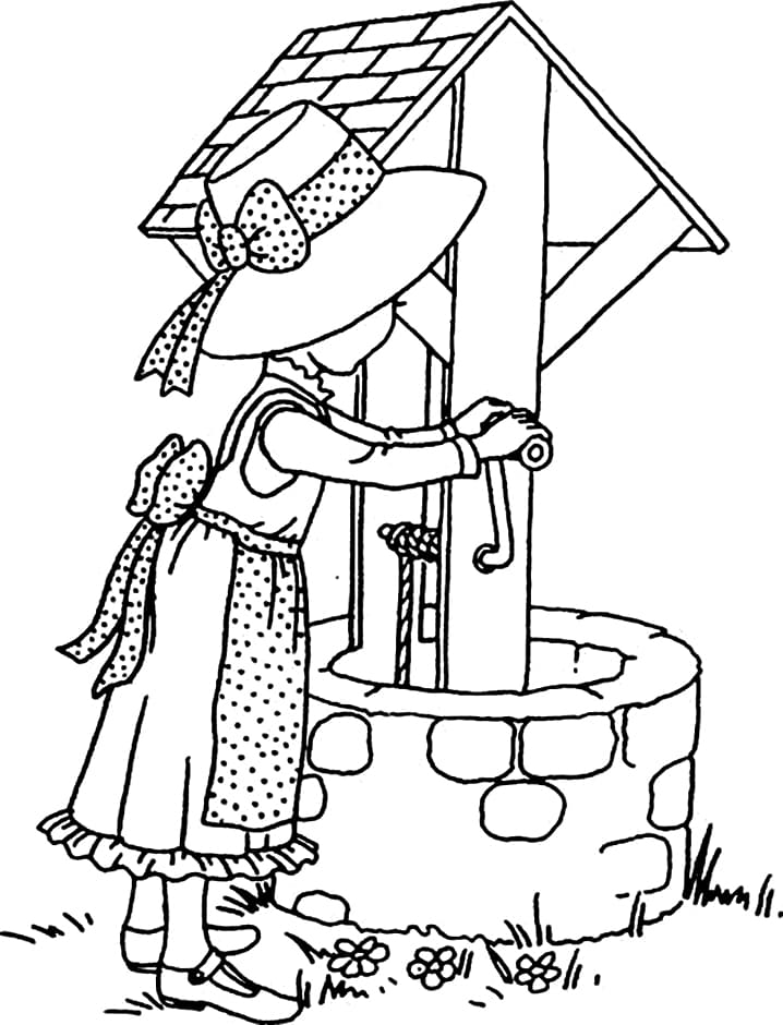Desenho De Menina e poço Para Colorir
