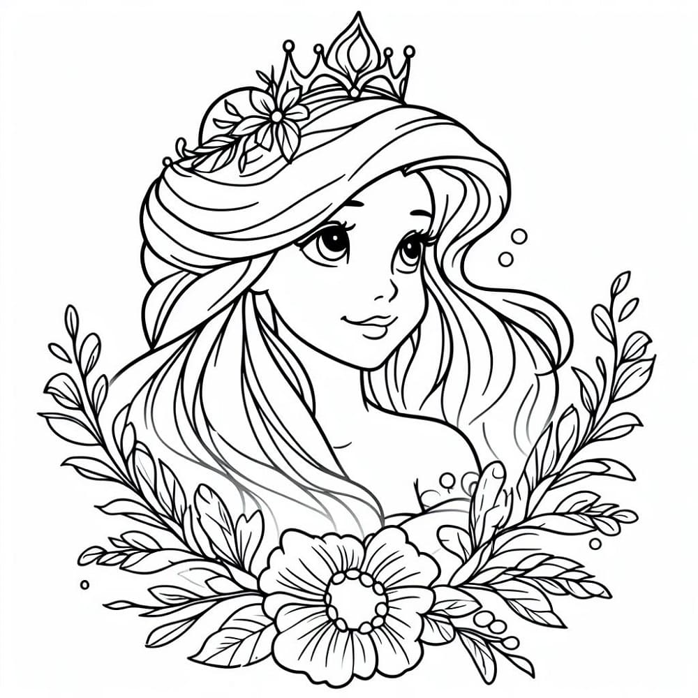 Desenho De Ariel Com corôa Para Colorir