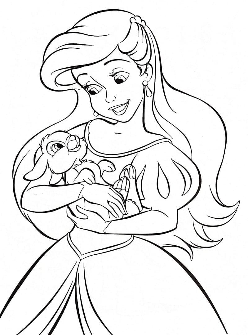 Desenho De Ariel e Coelho Para Colorir