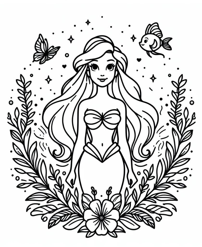 Desenho De Ariel está Sob O Oceano Para Colorir