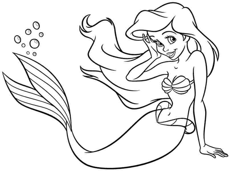Desenho de Princesa Ariel para Imprimir e Pintar