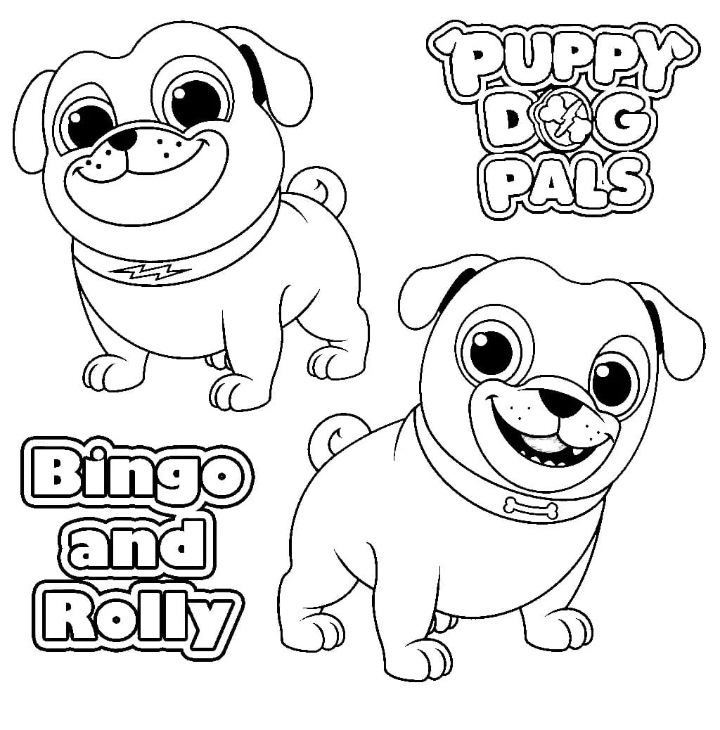 Desenho De Rolly e Bingo De Puppy Dog Pals Para Colorir