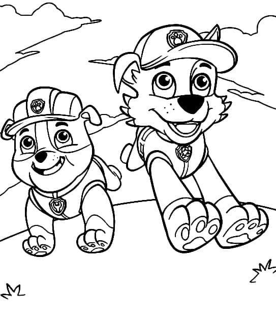 Desenho De Rubble e Rocky patrulhá Canina Para Colorir