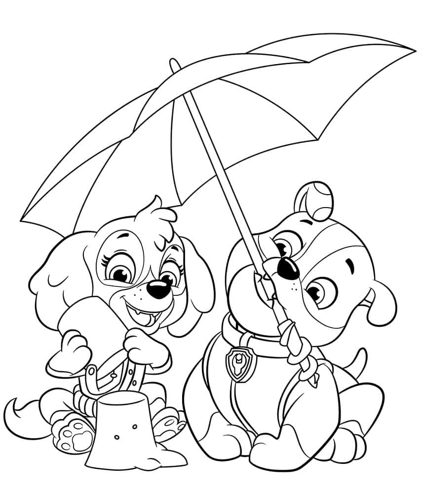Desenho De Skye e Rubble patrulhá Canina Para Colorir