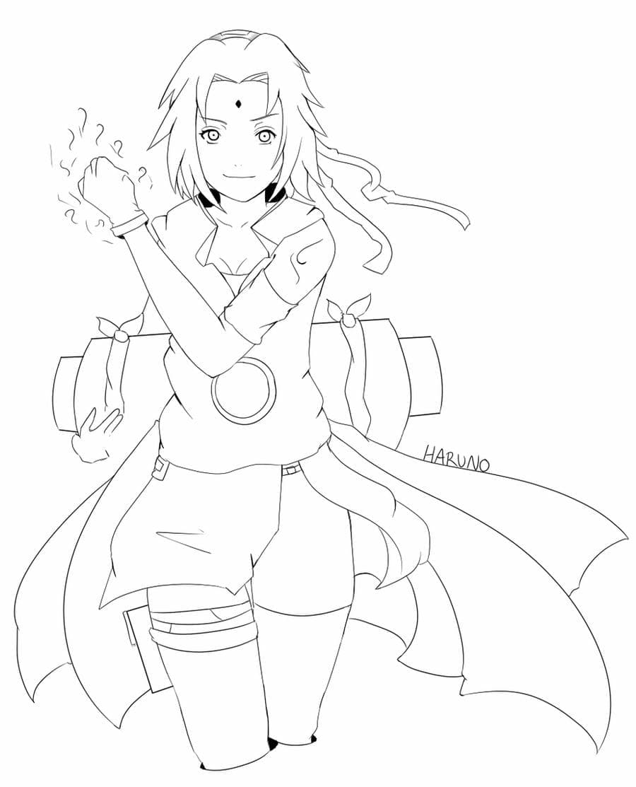 Desenho De Sakura Haruno Com Roupa incrível Para Colorir