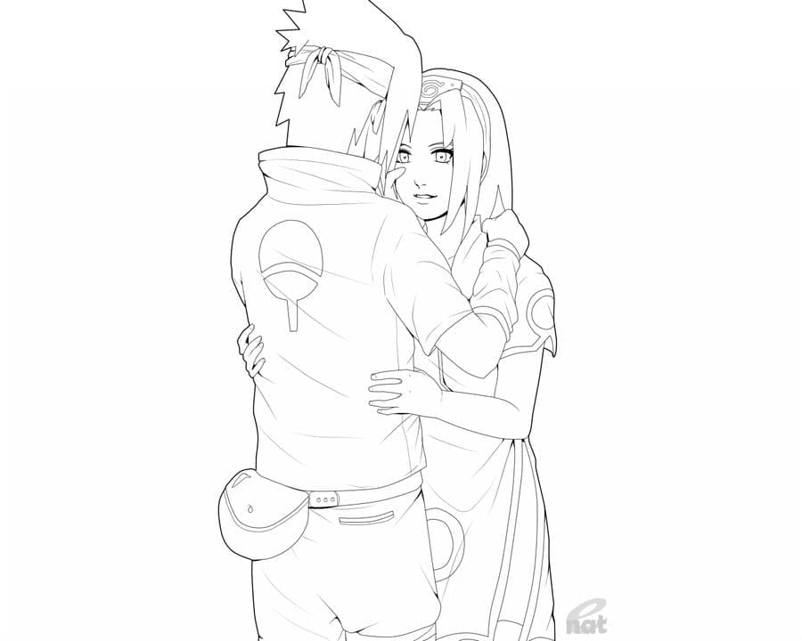 Desenho De Sakura Haruno e Sasuke Para Colorir