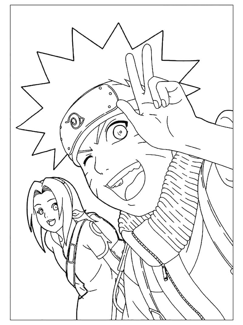 Desenho Sakura e Naruto Para Colorir