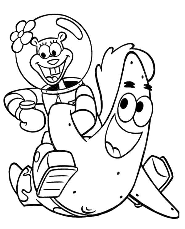 Desenho De Sandy Bochechas e Patrick estrelá Para Colorir