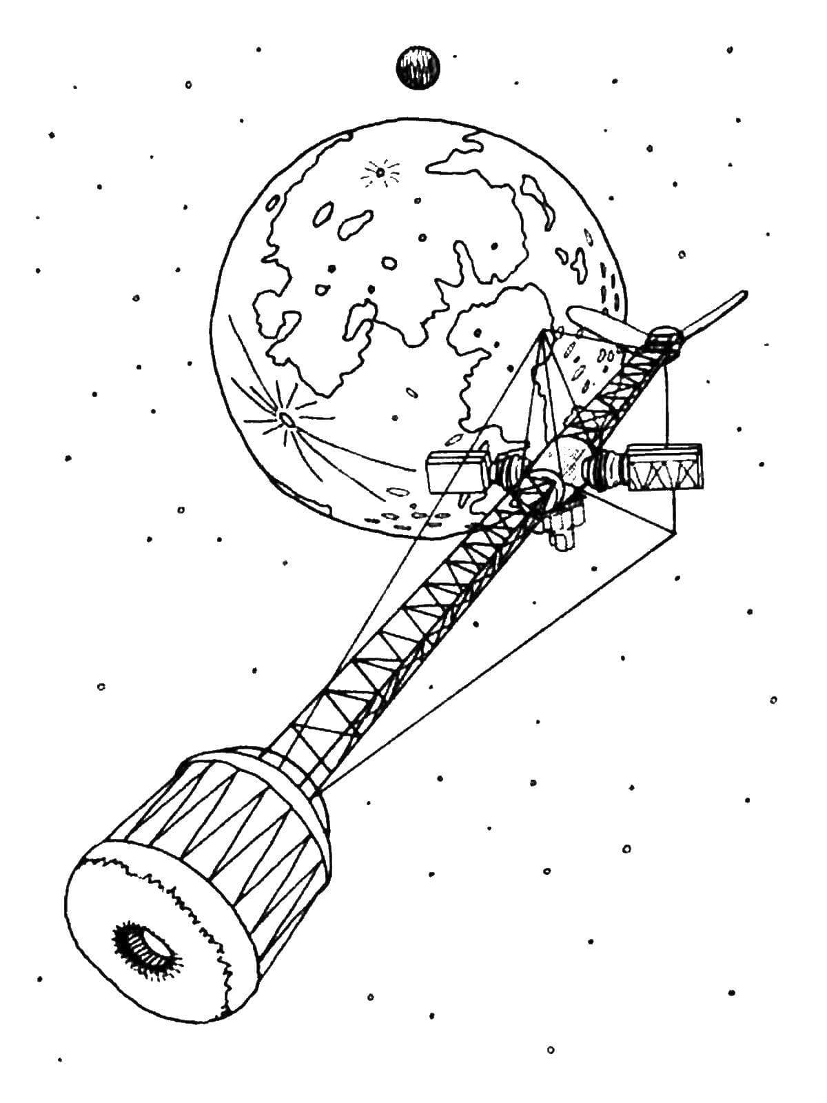 Desenho De satélite e Planeta Para Colorir