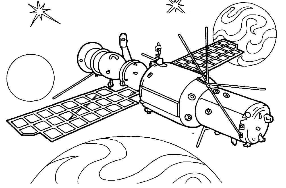 Desenho De satélite e Planetas Para Colorir