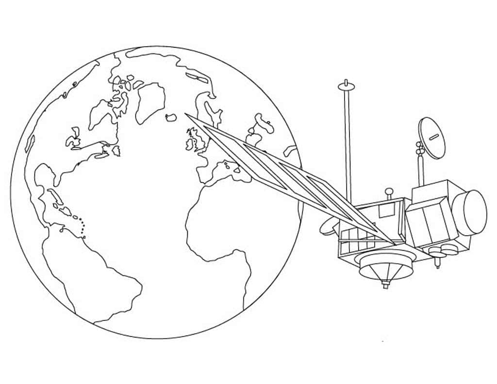 Desenho De satélite e Terra Para Colorir
