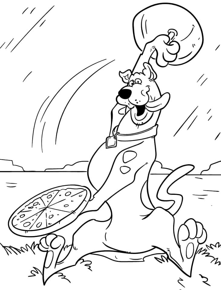 Desenho De Scooby Doo e Pizza Para Colorir
