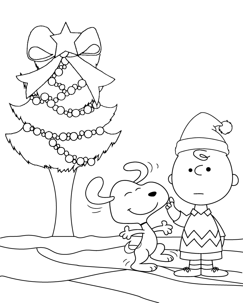 Desenho Charlie Brown e Snoopy Natal Para Colorir