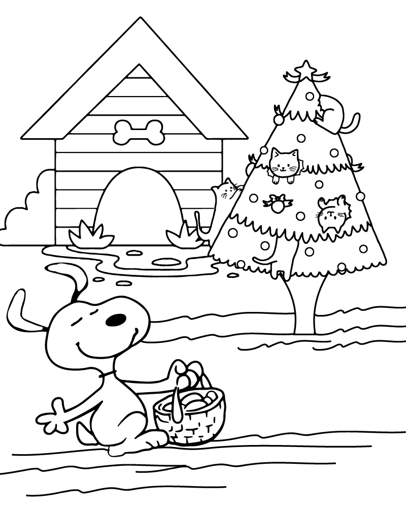 Desenho férias De Natal Snoopy Para Imprimir e Colorir