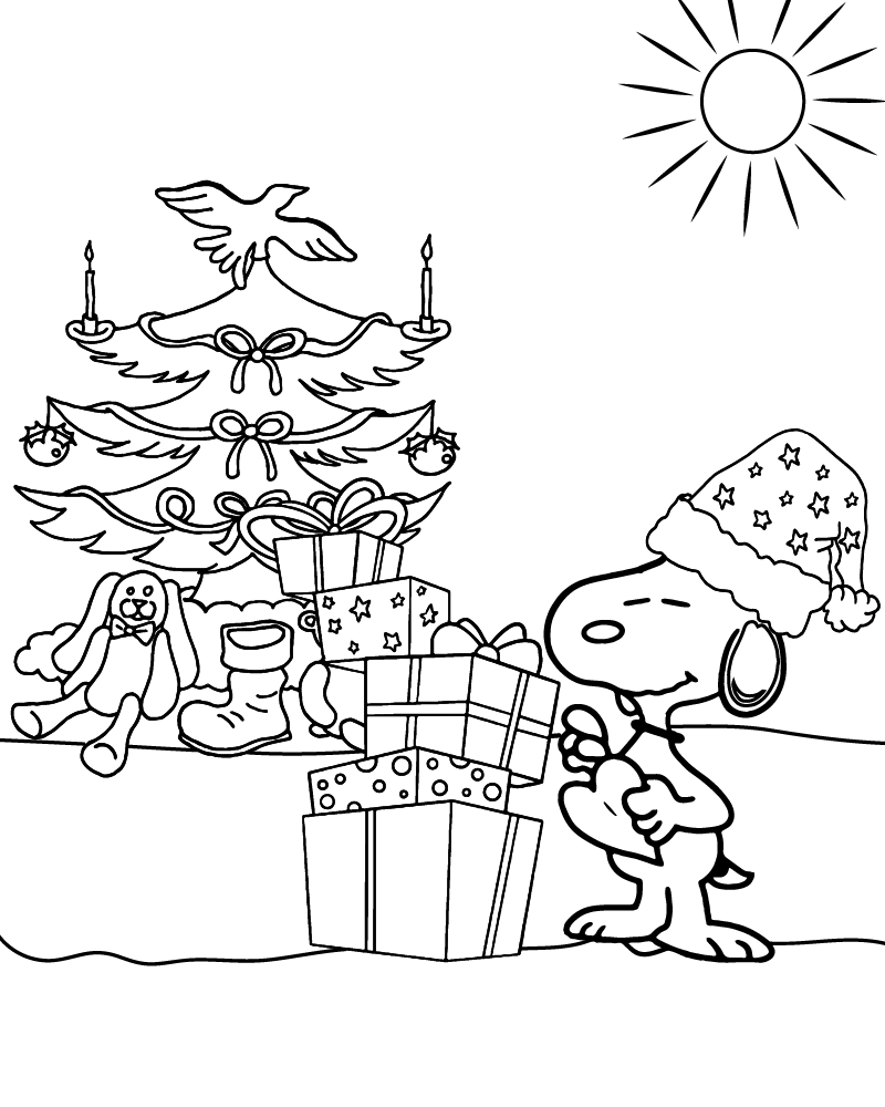 Desenho Snoopy Presentes Natalinos Para Colorir grátis Pdf