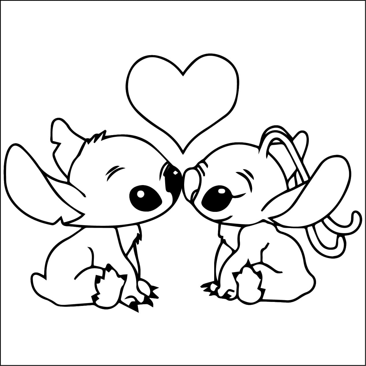 Desenho De Imagem De Stitch e Angel Para Colorir