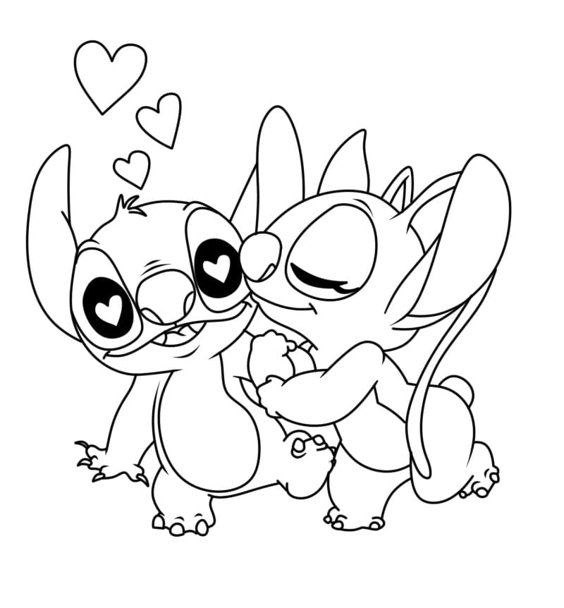 Desenho De Stitch e Angel Imprimivel grátis Para crianças Para Colorir