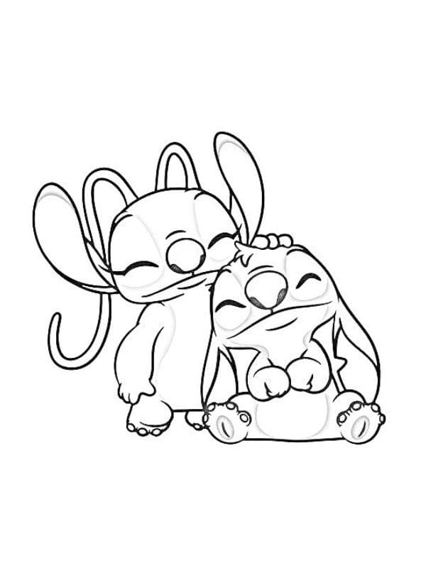 Desenho De Stitch e Angel Imprimivel grátis Para Colorir