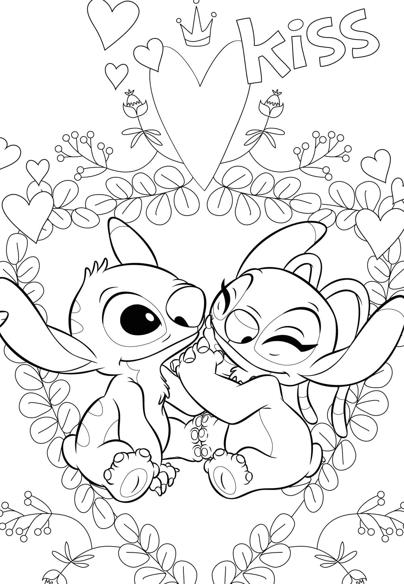 Desenho De Stitch e Angel Imprimivel Para Colorir