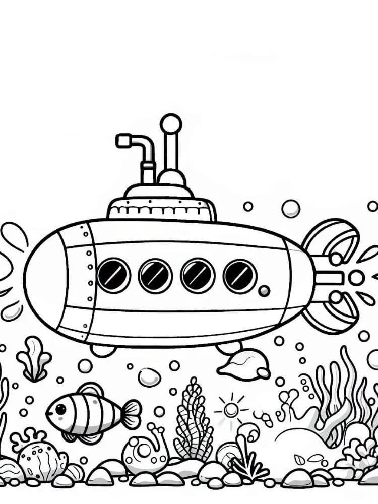 Desenho De Imprimivel Submarino Para Colorir