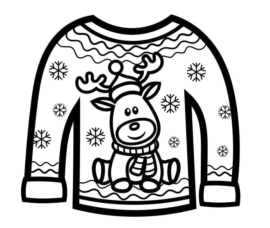 Desenho De suéter De Natal Com Rena Fofa Para Colorir