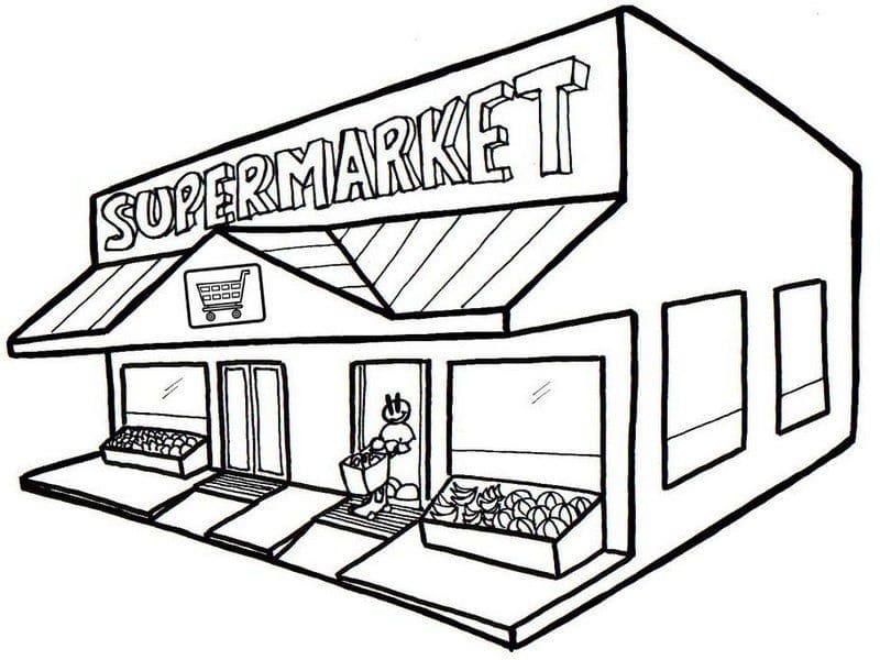 Desenho De Pequeno Supermercado Para Colorir