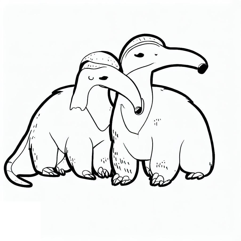Desenho De adoráveis tamanduás Para Colorir