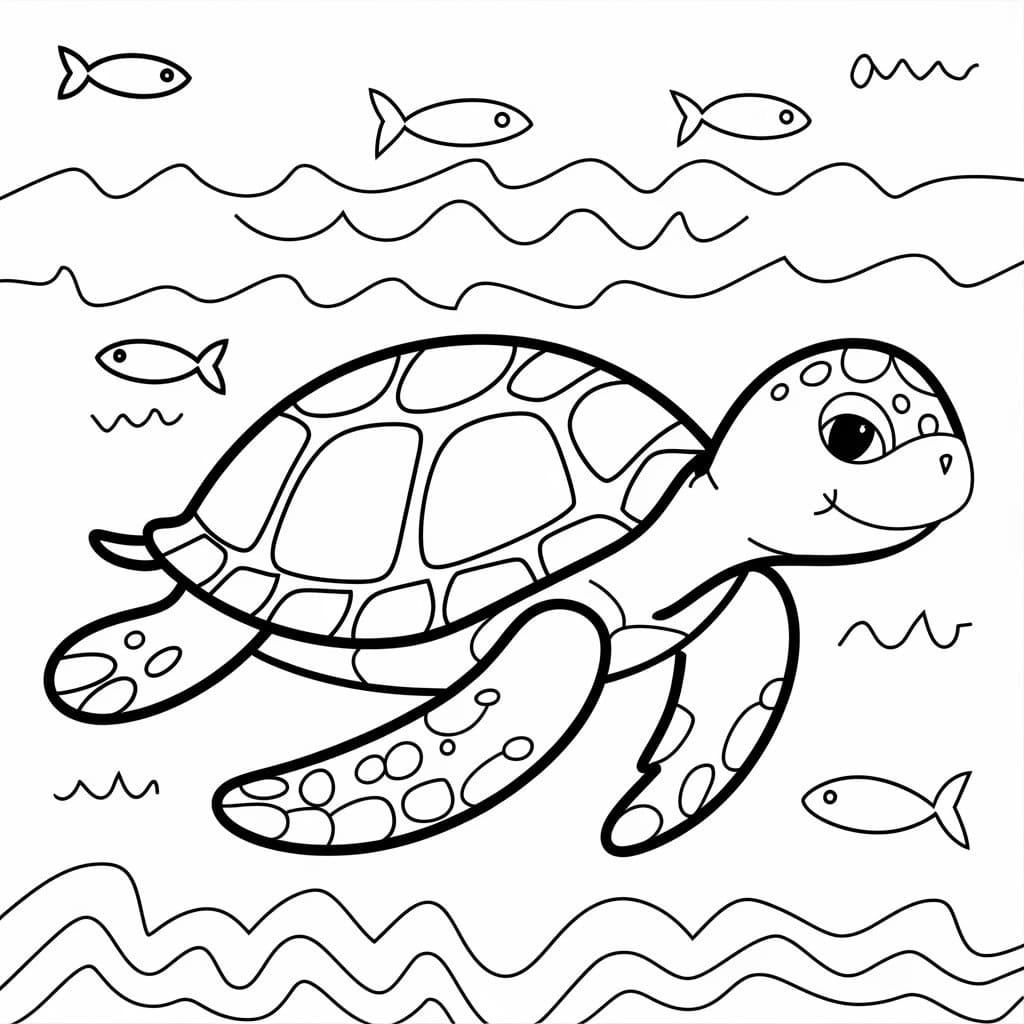 Desenho De Tartaruga Marinha Sorridente Para Colorir