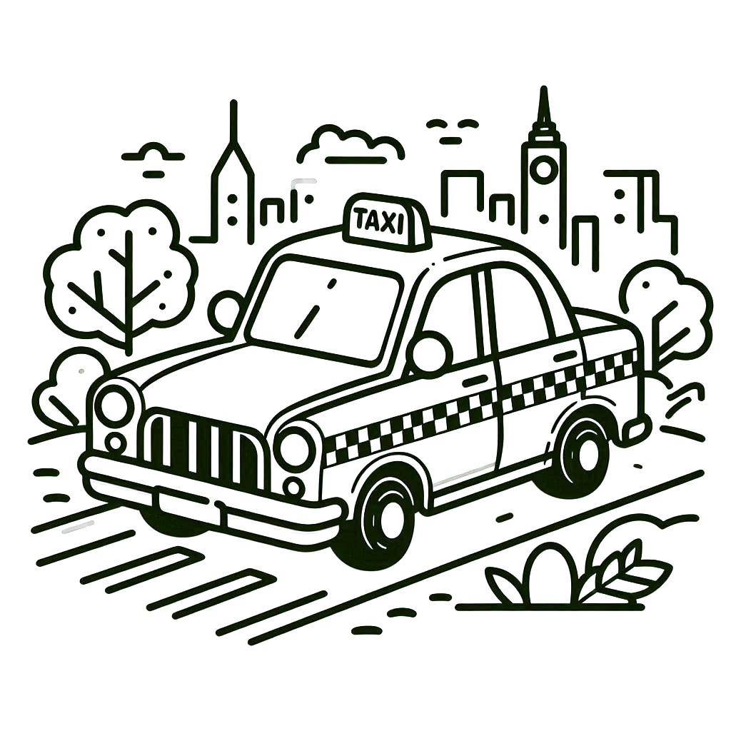 Desenho de Pintura de Táxi para Colorir