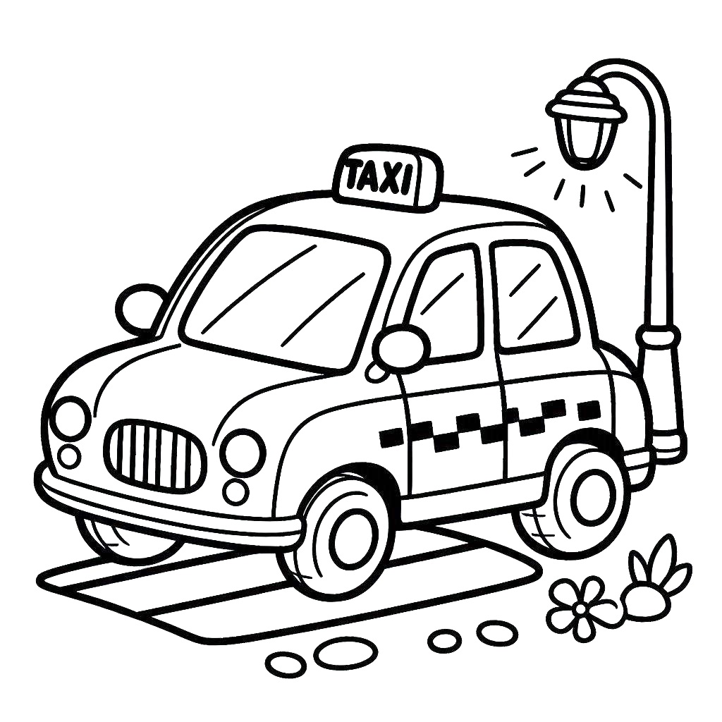 Desenho de Táxi Imprimivel Grátis para Crianças para Colorir