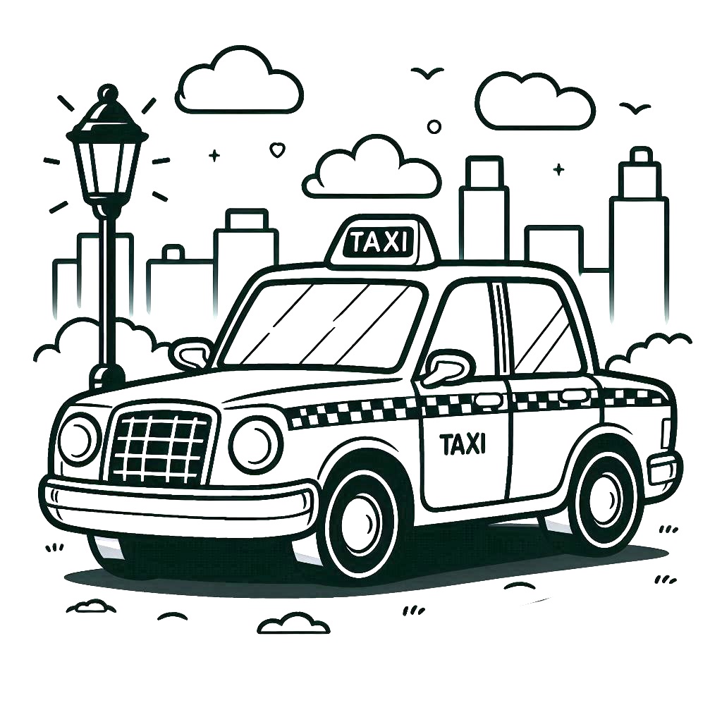 Desenho de Táxi Imprimivel para Crianças para Colorir