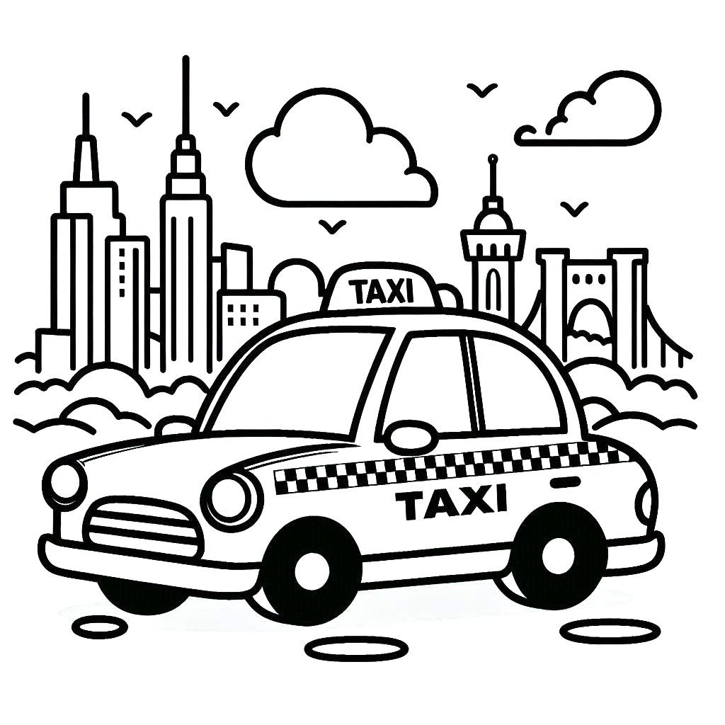 Desenho de um Carro de Táxi para Colorir