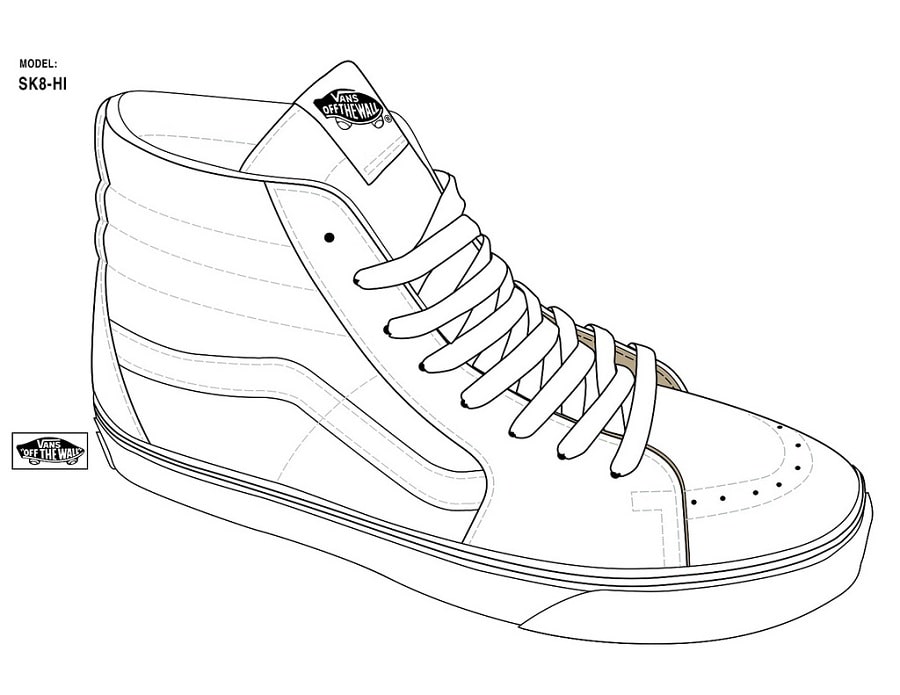 Desenho De tênis Vans Sk8 Hi Para Colorir e Imprimir