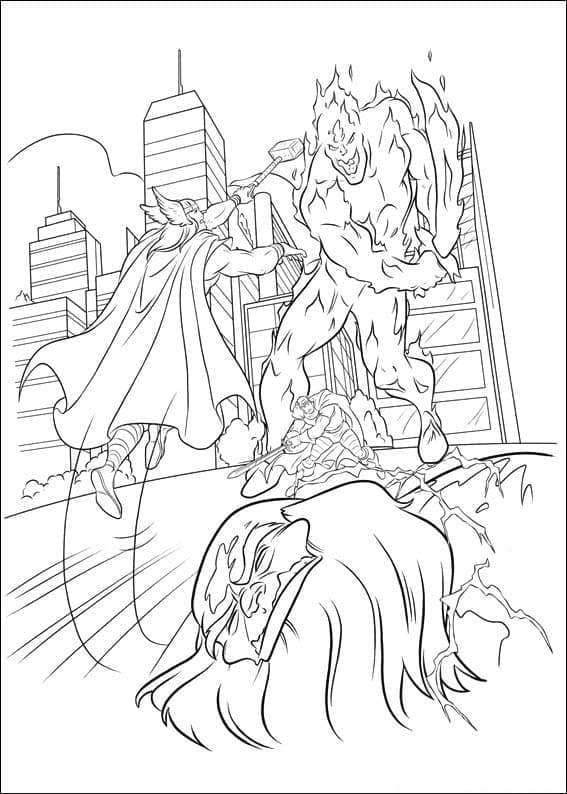 Desenho De Thor está Lutando Para Colorir