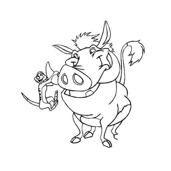Desenho De Feliz timão e Pumba Para Colorir