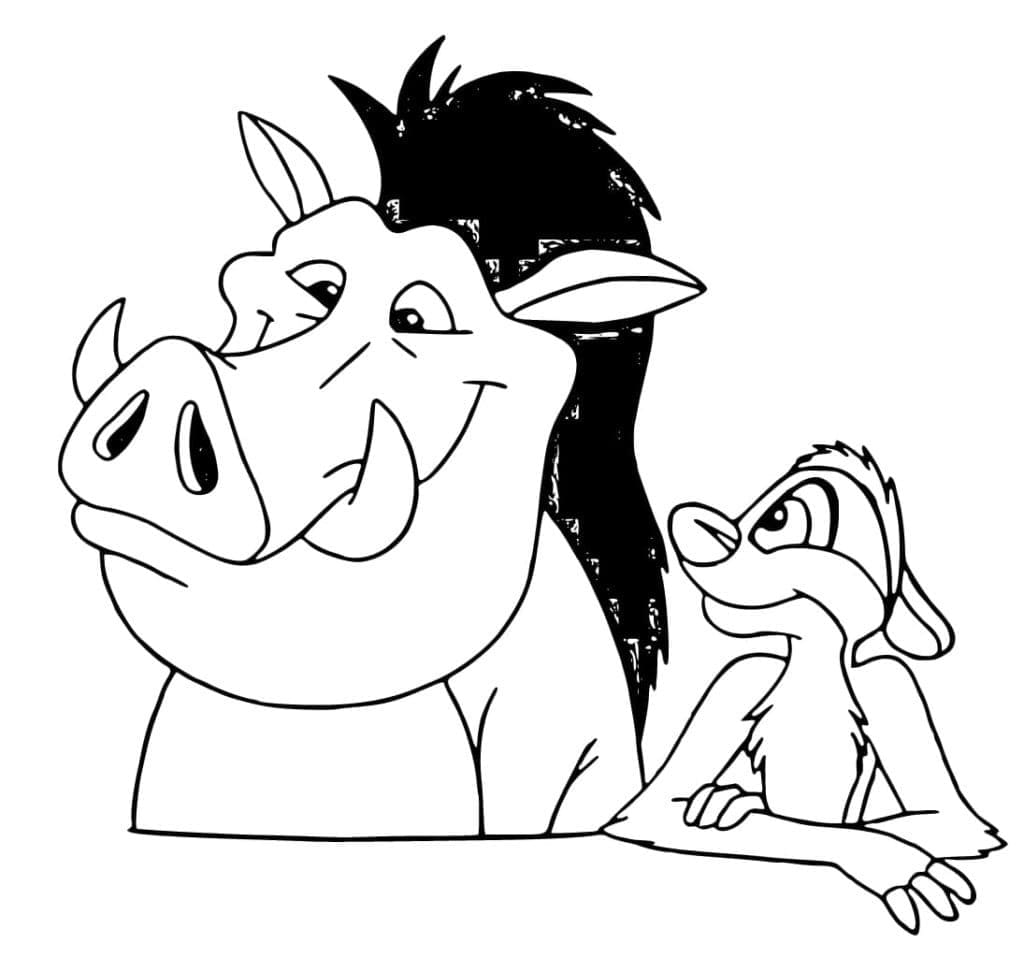 Desenho De timão e Pumba adoráveis Para Colorir
