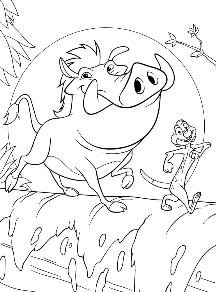 Desenho De timão e Pumba amigáveis Para Colorir