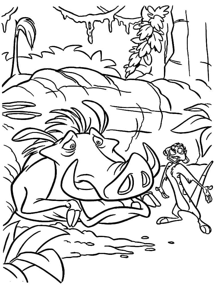 Desenho De timão e Pumba Imprimivel Para Colorir