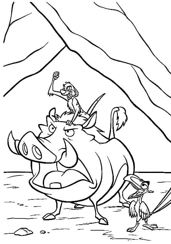 Desenho De timão Pumba e Zazu Para Colorir